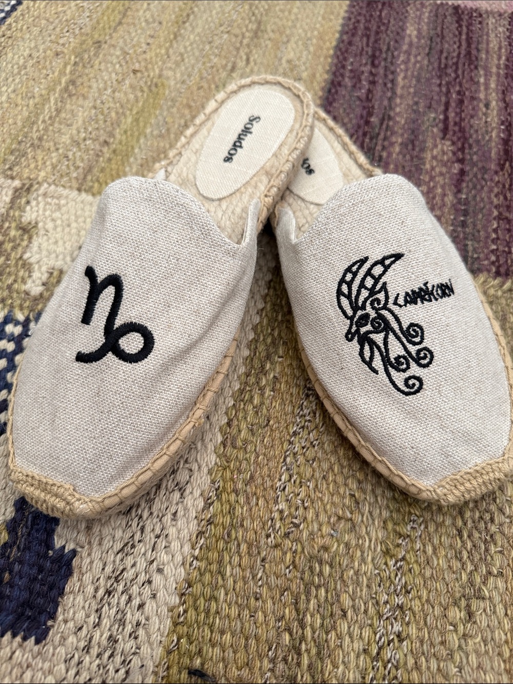 Soludos Natural Canvas Embroidered Slip-On Mules